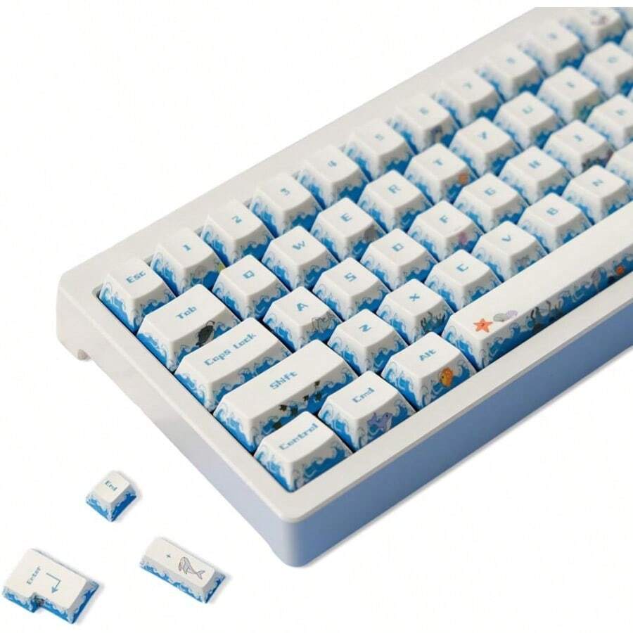 SS Cherry Profile PBT Keycaps Blue Abyssal Revelry Anime Key Caps Set 143 Keys5Sided DyeSublimation Custom Key Cap Compatible For 60 65 75 100 Percent MX Switches Mechanical Gaming Keyboards - 藍波 - 查看 1