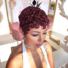 Short Pixie Cut Wig For Human Hair Curly Short Wig For Women Human Hair 1B,99J,4# Colored Pixie Wigs For Women Layered Short Glueless Wig Pixie Wigs Human Hair For Christmas, Daily Use Fashion Layered Short Wigs With Bangs Easy To Wear Put On And Go Wig