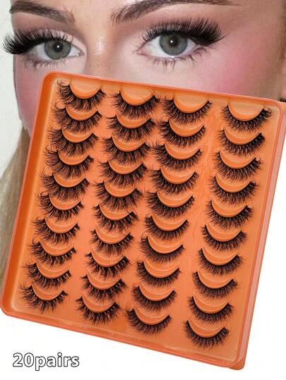 20对全新手工3D水貂睫毛短款交叉凌乱自然假睫毛适用于舞台妆柔软假睫毛延长