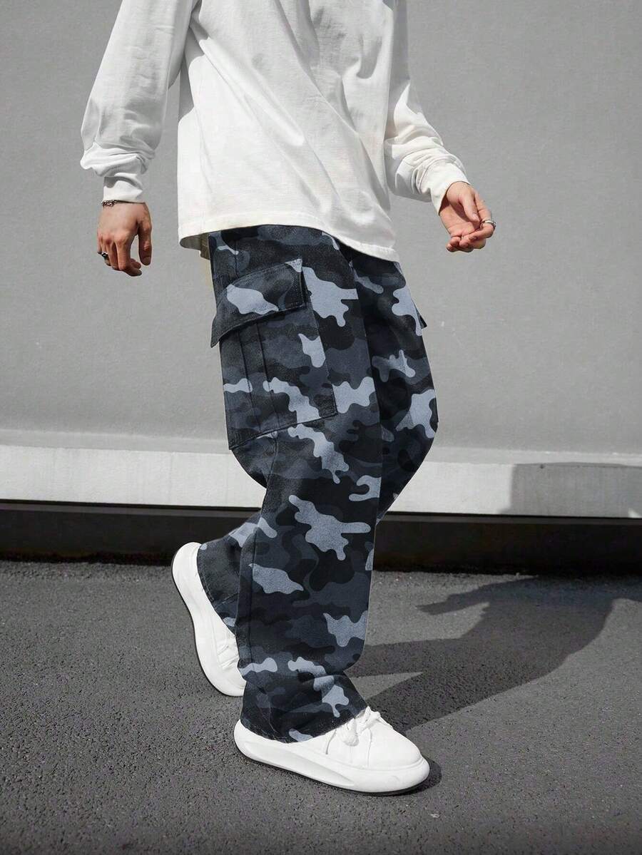 1 pieza Pantalones cargo de camuflaje de moda casual y urbana para niños preadolescentes - Multicolor - Ver 1