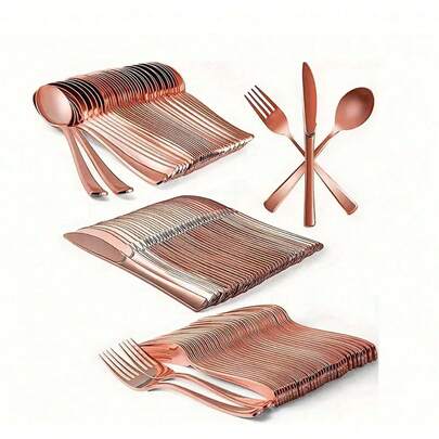 5/10/25/30/50/75/100/150/300pcs Rose Gold Party Tableware Set, Cutlery Suitable For Gatherings And Weddings, Applicable For Family Meals, Outdoor Events, Hotels, Weddings, Birthday Parties