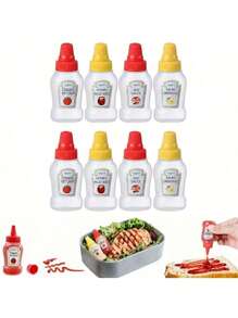 4pcs Mini Condiment Bottles, Salad Sauce Ketchup Refillable Plastic Squeeze Seasoning Bottles