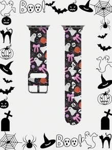 1pc Pumpkin & Leaf Design Soft Elastic Breathable Wristband Replacement Watch Band Compatible With Samsung, Garmin, Honor Smartwatches, Apple Watch 38mm 40mm 41mm 45mm 44mm 42mm 49mm, Fashionable Casual Multi-Color Silicone Watch Band Compatible With Apple Watch Ultra SE/Series 10/9/8/7/6/5/4/3/2/1