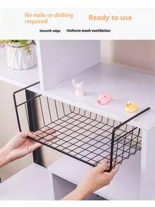 Super life 1pc Space-Saving Storage Basket - Hanging Storage Rack - Multi-Function Storage, Can Be Hung Under Desk, Multi-Layer Storage Rack, College Dorm Desk Storage Basket, Kitchen Spice Rack, Extra Large Modern Vertical Storage Rack - No Installation Required, Metal Wire Basket, Saves Kitchen, Dorm, Office Space - Easy Open Storage Box, Easy To Install, Kitchen Storage Organizer - Black - View 6