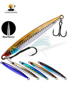 TACKLEPIONEER 1个重型海水钓鱼路亚 - 带三叉钩，适用于快/慢速铁板钓、垂直铁板钓、抛投 - 非常适合钓金枪鱼、鲭鱼、鲣鱼 - 蓝色反光路亚，亮面涂层，父亲节、圣诞节钓鱼礼物的理想之选 - 彩色 - 查看 1