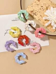 10 件/套时尚跨境彩虹色 C 形编织新月心形星星串珠夹式耳环，彩色亚克力简约优雅耳环套装 - style 1 - 查看 6