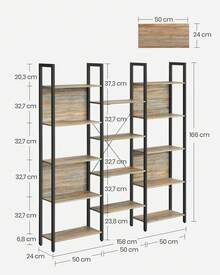 VASAGLE Bookcase, Bookshelf With 14 Shelves, Metal Frame, Shelf Unit For Living Room, Home Office, Industrial Style, Turquoise Brown And Ink Black - Brown - View 5