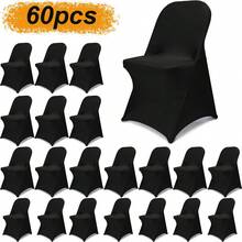 30/60/90/120PCS Stretch Spandex Folding Chair Cover Folding Kitchen Chair Cover, Universal Washable Sofa Cover Protective Cover, Detachable Chair Cover, Suitable For Wedding Party Restaurant Banquet Events - 黑色 - 查看 14