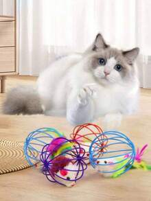 Juego de juguetes divertidos y coloridos con ratones enjaulados para aliviar el aburrimiento - Mantén a tu gato entretenido con bolas rodantes e interactivas y juguetes con ratones - Multicolor - Ver 4