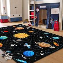 Space Solar System Area Rug, Non-Slip Low Pile Flannel Decor Rugs, Machine Washable Indoor Rug With Black Binding Rug, Suitable For Dining Room, Bedroom Home Office Laundry Kitchen(31*20in/16*48in/18*60in/84*60in) - D1 - 查看 1