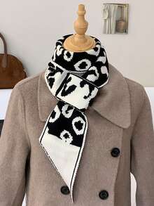 1件复古针织纽扣围脖，时尚百搭开衩领口围脖，女士保暖连衣裙围脖，防寒保暖 - 黑色 - 查看 2