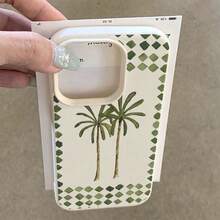 1 pezzo Custodia per telefono in TPU con motivo a quadri verdi e palme estivi, compatibile con iPhone/telefoni, versione internazionale, non la versione domestica - Bianco - Visualizzare 4