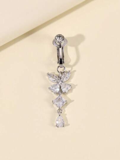 1pc Silver Non-Piercing Butterfly Fake Belly Button Piercing Clip On Fake Piercing Suitable For Daily Wear By Women