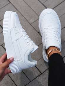 ​Women's White Stitch-Detail Comfort Sneakers - Gold Accent Urban Wear Shoes, Year-Round Everyday Lift With Secure Fit​ - 白色 - 查看 1