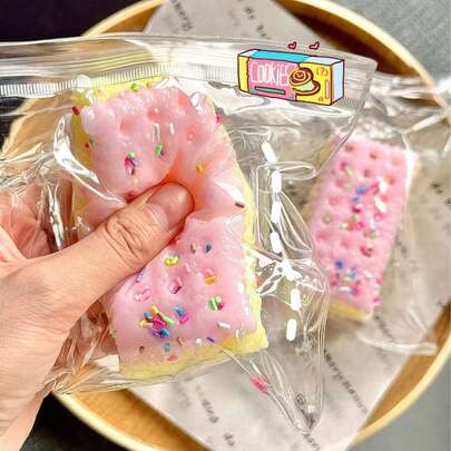 1 件三层（可分层）挤压玩具感官 Taba 挤压糖果烦躁 Kooka 饼干、果冻猫感官玩具烦躁玩具 TPR 挤压盲袋、减压玩具、饼干柔软柔软、柔软爪子、挤压