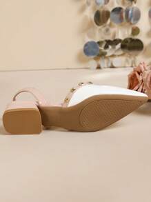 Women's New Rivet Pointed Toe Sandals, Stylish Design - White - View 8