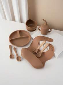 1pc/2PCS/8PCS Custom Baby Tableware Print On Demand Baby Bowl Plate Dishes Personalized Customization Name Baby Bib Soft Baby Spoons And Forks Solid Color Baby Sippy Cup, Son, Daughter,Christmas Gift