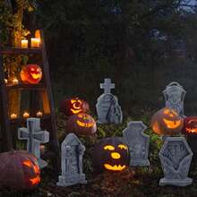 12 Pcs Miniature Tombstones Figurine Mini Resin Tombstones Gravestone Multiple Sizes Style For Mini House Graveyard Scene Diorama Crafts Halloween Decor Accessories, Gray - 灰色的 - 查看 12