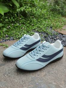 1 Pair Kids/Teens Outdoor Fashion Color Block Sports Shoes, Round Toe Flat Lace-Up Running Hiking Sneakers For Boys And Girls