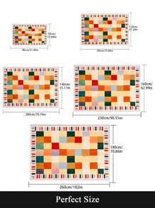 1 块彩色几何图案地毯，超细纤维短绒矩形地毯，易于护理和清洗，适用于客厅、走廊、床边、卧室、办公室、厨房、农舍家居装饰 - 彩色 - 查看 2