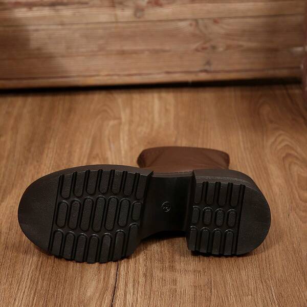 Botas de tobillo con suela y tacón gruesos, estilo vintage, favorecedoras para mujeres de baja estatura, nueva llegada 2025