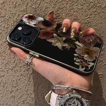Funda de TPU con patrón floral oscuro para  16 Pro Max,  15 Pro Max/14/16 Plus/15/13 Pro/12/11/X/XR/XS Max, color plata anti-caída de negocios, funda protectora de PC de alta estética - Colores mixtos - Ver 5