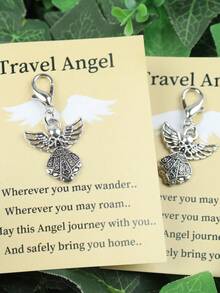 5/20pcs Travel Angel Keychains, Mini Metal Ornaments, Sturdy & Cute, For Graduation, Farewell, Remembrance, Holidays, Good Luck, Includes Inspirational Card - Multicolor - View 3