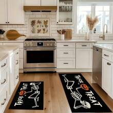 1 件装骷髅印花防滑厨房垫，花卉图案防滑地毯，适用于节日派对装饰，速干地毯，适用于厨房、走廊、浴室、洗衣房、万圣节装饰、家居装饰万圣节派对 - 彩色 - 查看 5