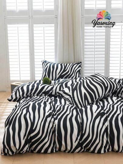3Pcs/Set White Black Zebra Stripes Pattern Print Duvet Cover Set Without Filler Breathable Supersoft All-Season (1pc*Duvet Cover + 2pcs*Pillowcase, No Pillow Core), Soft Two Tone Design Bedding Set For Ideal For Bedroom, Guest Room, Dormitory, 1pc Duvet Cover With 2pcs Pillowcase (Witnout Filler)Machine Washable King Queen Full Twin Size Domitory Bedding Back School Bedding