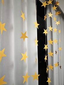 1pc-4m Gold Star Garland - Shiny Paper Banner For Star-Themed Parties, Weddings & Christmas Decor, Sparkling Celebration Backdrop - Multicolor - View 6