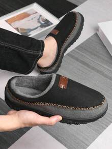 Men's Fuzzy Moccasin Slippers With Memory Foam & Non-Slip Sole, Cozy Indoor/Outdoor Winter Shoes For Comfort And Style - 黑色 - 查看 1