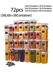 48pcs Airtight Food Storage Containers, Free Plastic Spaghetti Containers With Easy Lock Lids, For Kitchen Pantry Organization And Storage, Include  Labels - 黑與白 - 查看 15