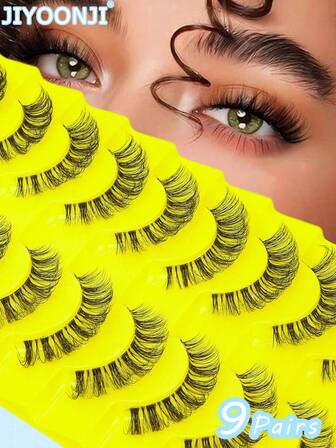 9 对假睫毛透明带俄罗斯条状睫毛 D 卷曲纤细自然外观 16 毫米卷曲仿貂睫毛像睫毛延长一样蓬松透明带猫眼假尾巴细长睫毛包条状睫毛，睫毛，睫毛，假睫毛