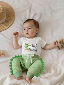 Baby Boy's Clothing Sets Fashionable Dinosaur Print Short Sleeve Romper With Pants 2Pcs Outfits