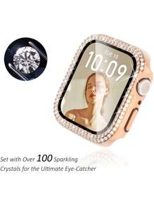 4pcs Shiny Crystal Diamond Protective Case With Screen Protector, Compatible With Series Ultra/SE/11/10/9/8/7/6/5/4, Fits 40/41/42/44/45/46/49mm Case, Shiny Protective Cover - Transparent + Pink + Rose Gold + Colorful - View 8