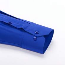 Men's Long Sleeve Dress Shirt, Good Quality, Slim Fit, Microelasticity - Royal Blue - View 3