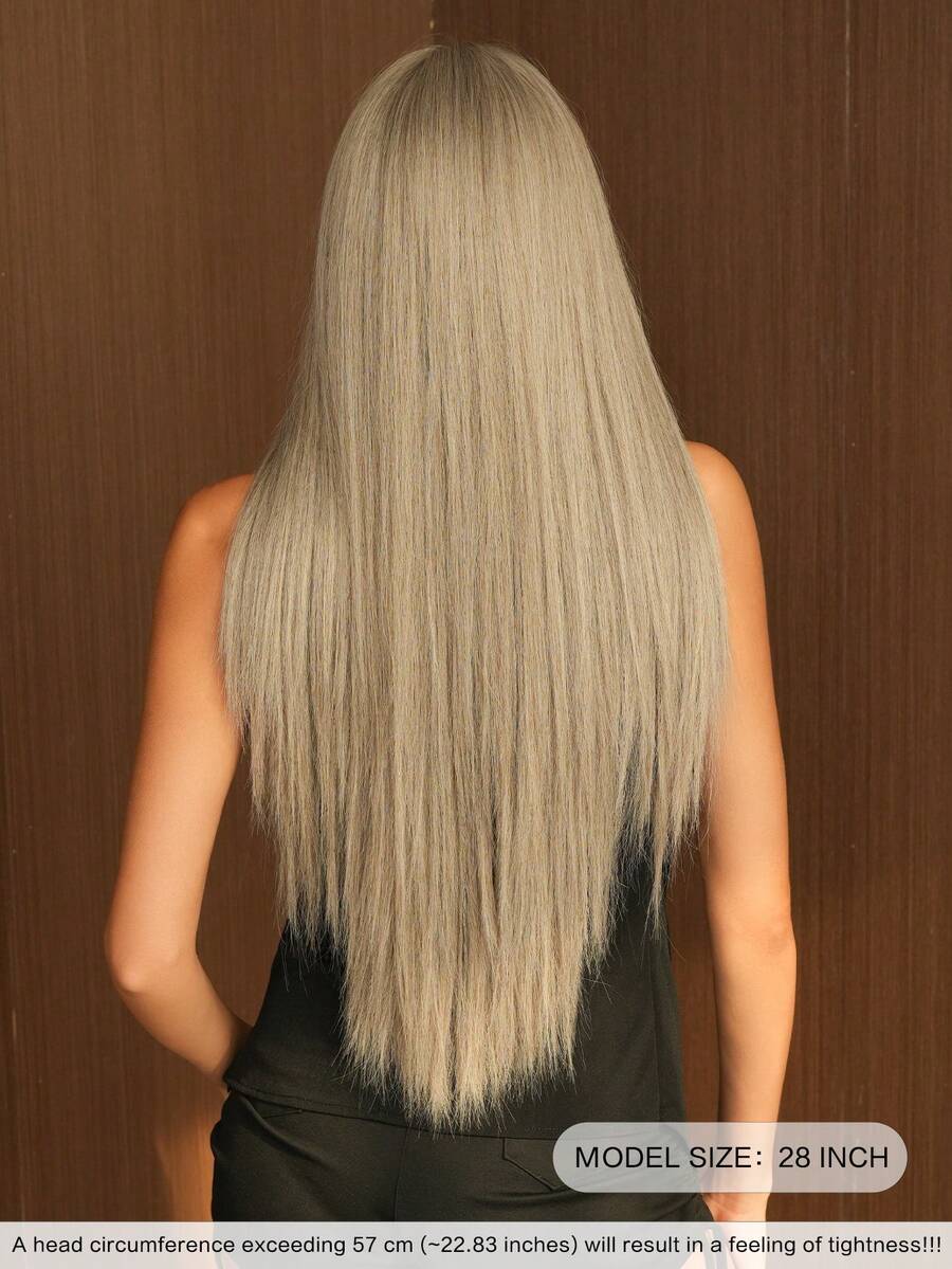 7JHH WIGS 28 Inch Extra Long Gray Wigs For Women - Elegant Fluffy Synthetic Straight Wig With Bangs, Premium Synthetic Heat Resistant Fiber Grey Hair Wig For Daily Wear, Cosplay & Party Use, Graduation Gift & Mother's Gift Wig Accessories - 灰色 - 查看 1