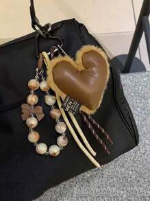 Yogodlns Pendentif en forme de cœur Maillard, accessoire porte-clés d'amour doux, tressage artisanal, cadeau de voyage, de vacances, de Noël, breloque de sac à la mode Y2K, convient pour les jeunes garçons, les jeunes filles, les étudiants, cadeau de la Saint-Valentin