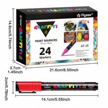 24-Color Acrylic Ink Markers, 2-3mm Medium Tip, For Fabric, Canvas, Rock, Glass, Wood, Plastic, DIY Craft Art Supplies Back To School
