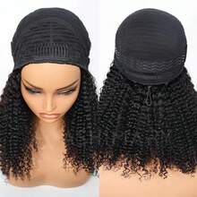 Half Wig Human Hair Kinky Curly 3 In 1 Wigs Beginner Friendly Flip Over Drawstring Glueless Wig Kinky Curly Ready To Go Clip In Wigs Natural Color For Women - Natural Black - 查看 5