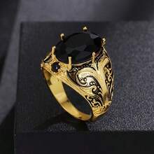 1 Vintage Men's Ring, Black Oval Set With Synthetic Zirconia, Retro Surface, Elegant Single Ring Jewelry Gift, Men's Daily Casual Ring - màu đen - Xem 2
