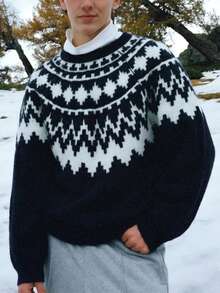 New Men's Fair Isle Streetwear Casual Pullover Knit Sweater