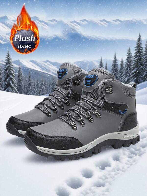 Women's Snow Boots, Outdoor Sports Boots For Autumn/Winter, Thermal Lined Warm Anti-Slip Hiking Boots, Water-Resistant Women's Winter Boots, Outdoor Adventure Hunting Trekking Boots, Black/Gray Lace-Up Outdoor Work Boots