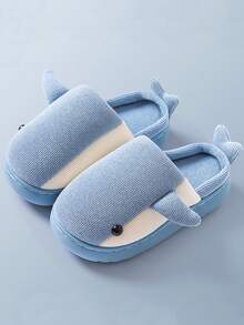 1 par de cómodas y suaves zapatillas de interior para niños con diseño de ballena, ideales para el invierno
