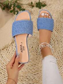 Sandalia flat versátil, ideal para vacaciones, días de paseo o looks relajados de fin de semana - Azul - Ver 1