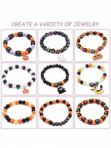 520Pcs/Box Colorful Halloween Series Beads Kits, Loose Beads Skull Pumpkin Spider Pattern Pendant, For DIY Bracelets, Necklaces, Jewelry Making Craft Supplies Accessories - Multicolor - View 6