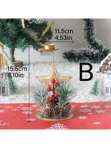 1 Stück Weihnachts-Kerzenständer Tischdekoration mit Rentier, Sternen, Schneeflocken und Beeren Set, geeignet für Weihnachts-Familienfeier Dekoration, Tischdekoration, Wohnzimmer Dekoration, Raumdekoration Zuhause (Kerzen nicht enthalten) - Verschiedenfarbig - Übersicht 6