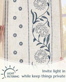 Vangao 2 Pcs Solid Color Embroidered Detail On Linen Fabric Curtains, Nice Quality Classy And Light Filtering Curtains, Great For Privacy While Still Allowing Light Through Curtains,Retro Rural Style Drapes Home Decoration - 藍色 - 查看 7