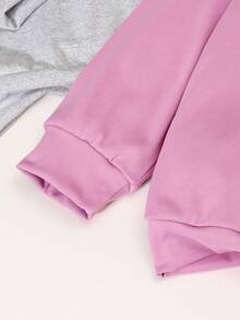 3 件套女童花卉印花圆领长袖 T 恤，儿童休闲上衣，多色，春秋 - 淺灰紫 - 查看 8