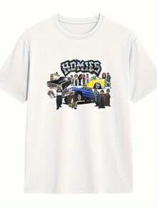 Lil Homies Lowriders Graphic Tee- Black Casual Round Neck T-Shirt With Funny Homies For Life, Machine Washable, All-Season Comfort Fit For Adults, Allseason Apparel Humorous Graphic Tee Comfortable Fit - 白色 - 查看 4